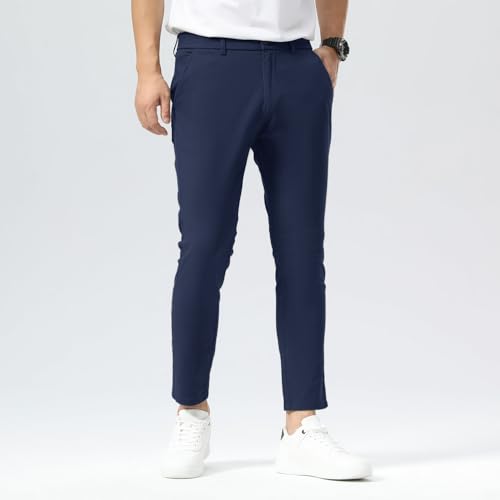 Plaid&Plain Men's Slim Fit Khaki Pants Stretch Cropped Chino Skinny Pants2