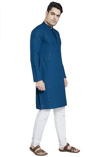 Image of DIVISIVE Men's Sequince Embroidered Cotton Blend Slim Fit Kurta Pyjama Set
