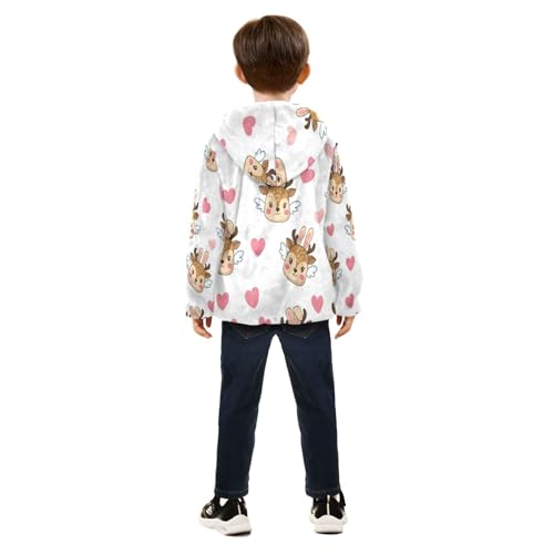 Cute Deer with Wings Toddler Fleece Jacket Girl Boys Hooded Fleece Jacket Coat Warm Outwear Zip-up 3-10T4