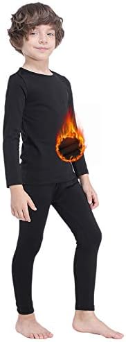 Thermal Underwear for Boys Long Underwear Set Ultra Soft Base Layer Kids Warm Pajamas Long John Set 2 PCS Black 7-8Y
