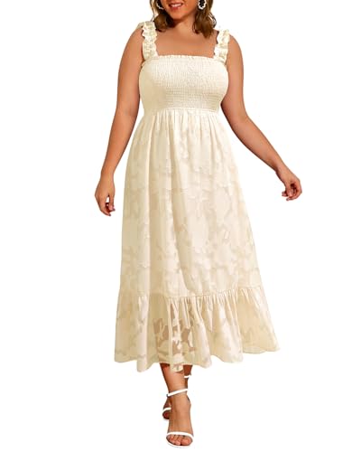 Image of Plus Size Summer Dress - Sun Boho Beach Casual Floral Spaghetti Strap Sleeveless Long Maxi Dresses