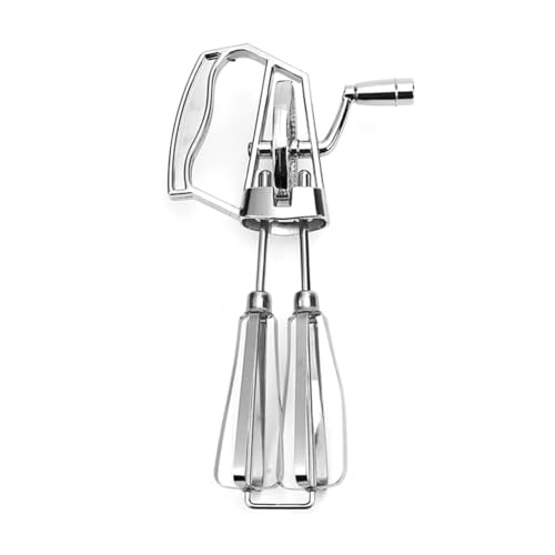 Tuesoa Batidor de Huevos Manual con Manivela - Batidor de Acero Inoxidable, Ergonómico de ABS, Diseño Compacto para Mezclar Fácilmente, Color Plateado
