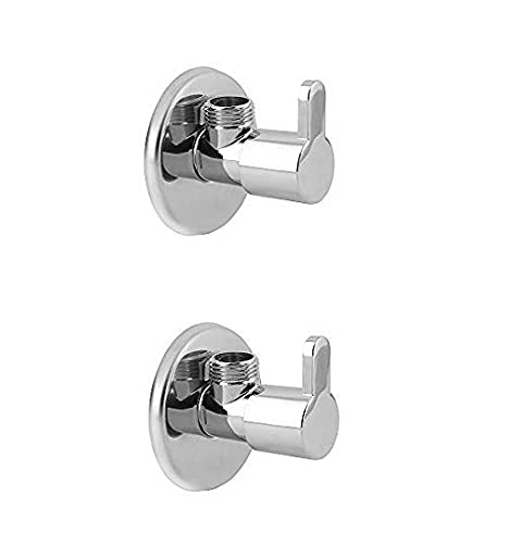 Jagger Mark Brass Disk Angle Cocke for Bathroom Angle Valve, Angle Wall for Bathroom Angle Cocke for wash Basin Brass Angle Valve for wash Basin with Free Flange and Teflon Tape Set of (2)