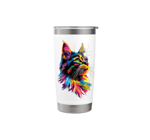 Maine Coon Chat Couleurs Arc-en-ciel Colorées Maine-Coon Gobelet isotherme en acier inoxydable double paroi – vue 3