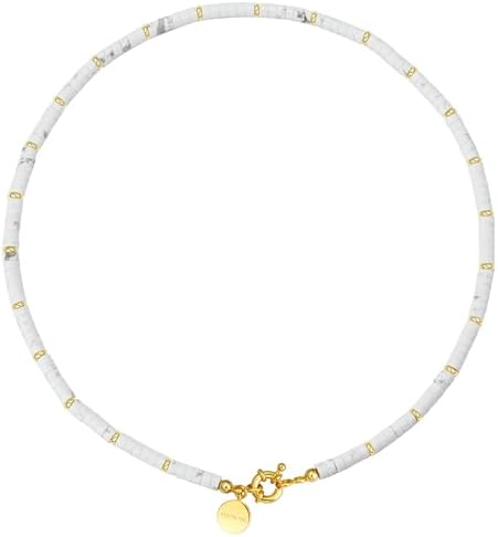 shownii Mother's Day Gift for Mom Boho Beaded Choker Necklace for Women,Gemstone Necklace Natural Stone 14K Gold Plated Handmade Necklace Jewelry Gift