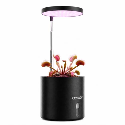 Raygrov Self-Watering Planter with Grow Light Smart Indoor Pot for Venus Fly Trap Carnivorous Plants African Violet Cat Grass Catnip & Herbs 2-in-1 Wall + Desktop USB 5W Full Spectrum LED