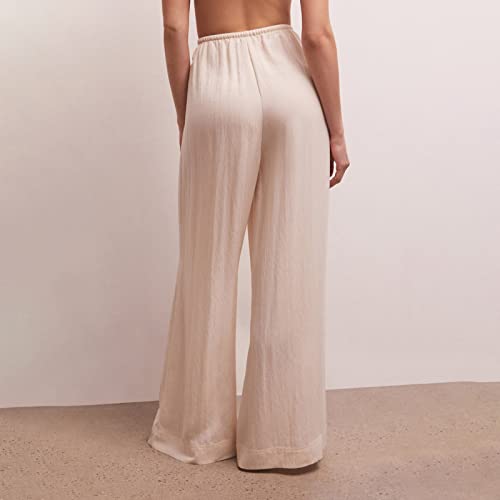 Women Cotton Linen Pants Wide Leg High Waist Flowy Summer Beach Drawstring Pants Thin and Cool Breathable (Beige, L)4