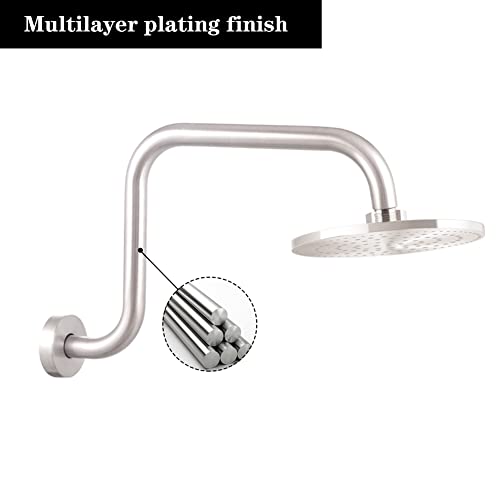 Enoughmen Shower Arm With Flange,13 Inch Stainless Steel S Shape High Rise Shower Head Extension Arm,Wall-Mounted Shower Head Arm Brushed Nickel #TOP5