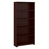 Bush Furniture Tall 5 Shelf Bookcase, Large Open Bookshelf, Sturdy Display Cabinet for Living Room or Home Office, Cabot Collection, Harvest Cherry