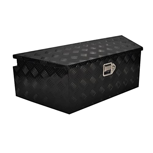 FGJQEFG 39 Inch Aluminum Utility Trailer Tongue Tool Box Wide Utility Trailer Tongue Toolbox RV Storage OrganizerTrailer Storage Tool Box With Lock & Keys Black 5 Bar Tread (39X16.5X12)