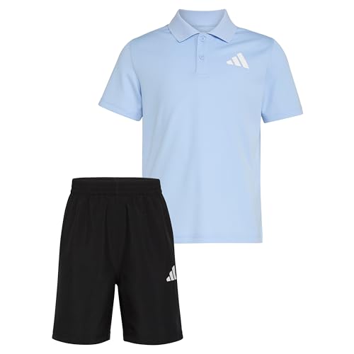 adidas Boys' Short Sleeve Polo Shirt and Woven Short Set, Glow Blue, 3T