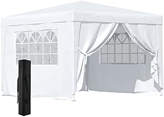 Outsunny 3 x 3 Meters Pop Up Water Resistant Gazebo Wedding Camping Party Tent Canopy Marquee - White + Free Carry Bag + 2 walls 2 windows