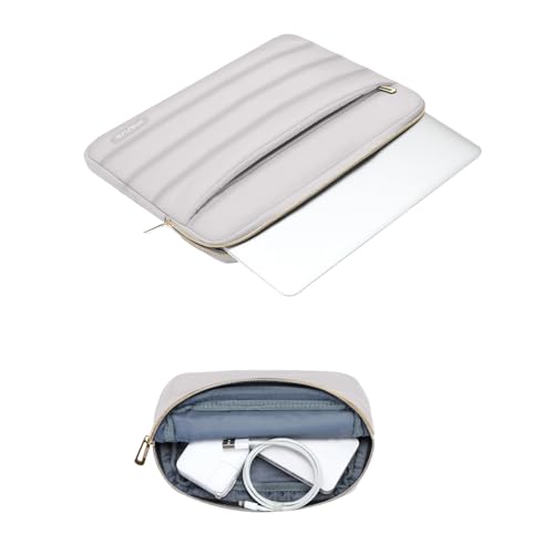 Image of MOSISO 13-14 inch Laptop Case, 13.3 inch Puffy Laptop Sleeve Compatible with MacBook Air 13 13.6 M3 M2 M1 /Pro 13 /Pro 14, HP, Dell, ASUS, Lenovo, Polyester Horizontal Bag with Small Case, Gray