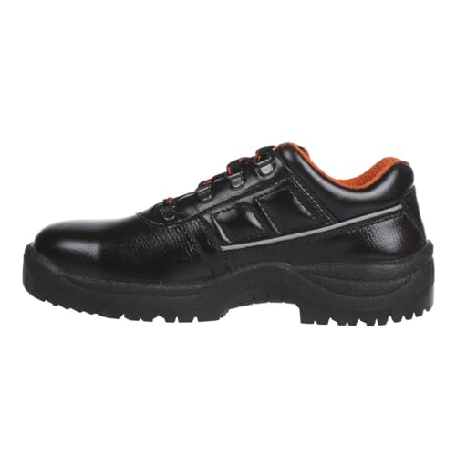 Image of BLACK+DECKER Black Grain Leather Safety Shoes for Men | Single Density | Steel Toe ||Oil, Chemical Resistant, Antislip & Sweat Absorbing | BXWB0101IN