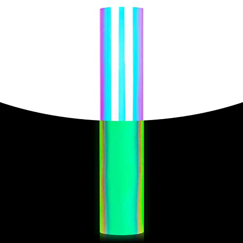 Girafvinyl Holographic Opal Vinyl Glow In The Dark Vinyl Opal White To Green Permanent Adhesive Vinyl 12” X 6Ft Craft Vinyl For Diy Decor,Works With All Cutting Machine #TOP6