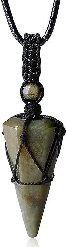 XIANNVXI Crystal Necklaces for Women Men Healing Crystals Necklaces Stone Gemstone Cone Pendant Necklace Adjustable Rope Jewellery