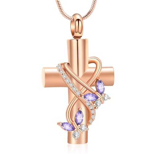 VCCWYQK Urn halskettingen voor dames, vlinder, crematie sieraden voor as, kruis met kristallen vlinder, gedenkwaardige ashanger, Keepsake sieraden, cadeaus voor dierbaren, Roestvrij staal