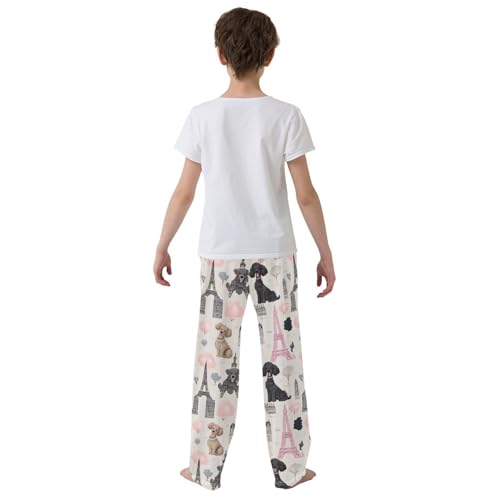 ZZXXB Poodle Eiffel Tower Boys Long Pants Soft Trousers Elastic Waist Kids Lounge Bottoms with Pockets S-XL3