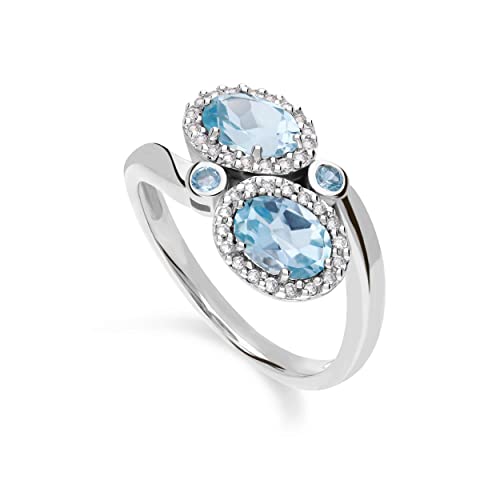 Ivy Gems 925 Sterling Silver Rhodium Plated Bypass Two Stones Statement Ring With Sky Blue Topaz And White Topaz Accented Contemporary Designs November Birthstones Size 7 #TOP2