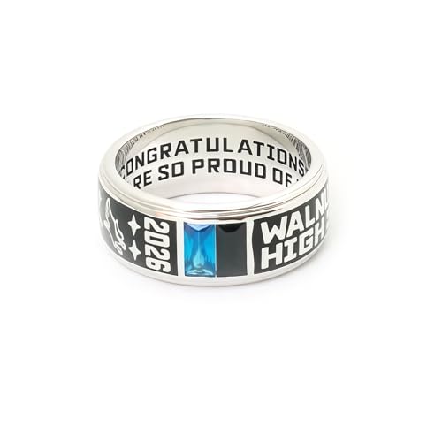 Customizable men's band class ring, black band ring, high school or college graduation ring, graduation gift, sterling silver ring, birthstones ring - modern design -Jour Nouveau Jewelry4