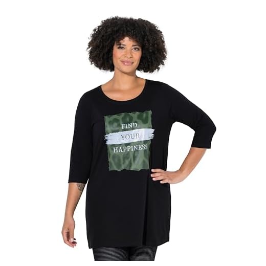 Angel of Style Damen große Größen Übergrößen Plus Size T-Shirt, A-Linie, Glitzer-Motiv mit Schriftzug, 3/4-Ärmel schwarz 44 849082100-44