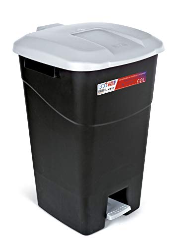 Tayg - Contenedor de residuos 60 litros con Pedal, Base Negra y Tapa Gris