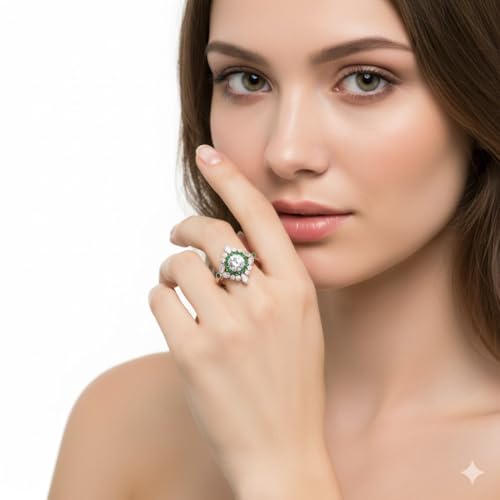 Image of 55Carat Choose Your Gemstone Round Halo Floral Engagement Ring Rose Gold Plated Round Shape Vintage Engagement Rings Everyday Jewelry Wedding Jewelry Handmade Gifts for Wife US Size 4 to 12