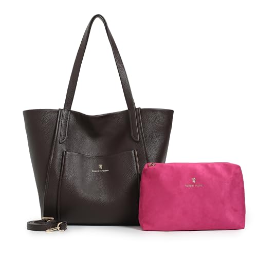 Robert Pietri - Bolso de Mujer Marrón, Diseño Shopper, Sintético tipo PU Grano, Asas de Hombro, Cierre con Imán, Neceser Interior con Cremallera, Bolsillos Interior y Exterior