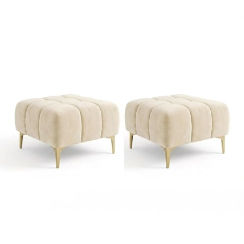 Image of Hermione 5 Seater L Shape Sofa Set with 2 Movable Ottoman | Flexible Left or Right Layout | Luxe Velvet Suede Fabric | Comfortable Seating | Modern Sofa for Living Room - Cream