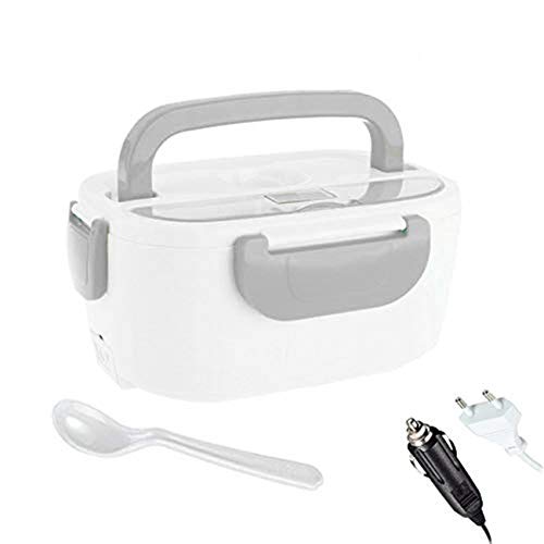 DIKER Fiambreras Bento,Fiambrera Eléctrica,Comida Térmico Lunch Box, Calentador de Comida Electrico con Bandeja Extraíble de Acero Inoxidable (2 en 1 para Coche y Trabajo)-12V/220V (1.05L, Gris)