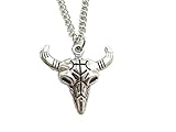 Collier garçon Collier tête de taureau, longhorn, crâne de taureau, ancien collier argenté
