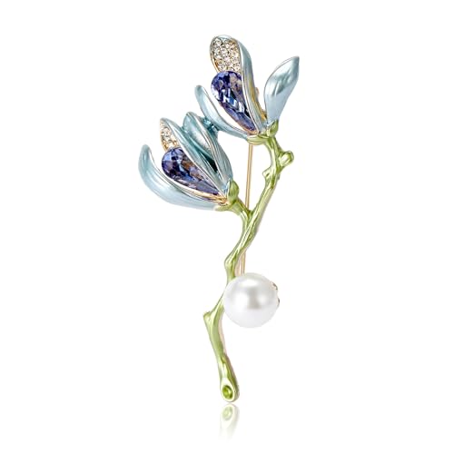 Image of Rhinestone Flower Brooch 18K Gold Plated Flower Floral Brooch Elegant Pearl Lapel Pin Costume Jewelry Thanksgiving Day Birthday Wedding Gifts for Mom Wife