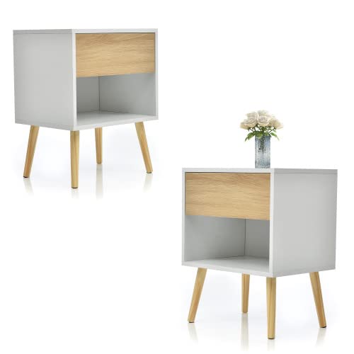 2er Set Nachttisch Nachtschrank Beistelltisch, FSC®-zertifiziertem, Nchtkommode mit Schubladen, Sofatisch passend zu jedem Bett & Schlafzimmer