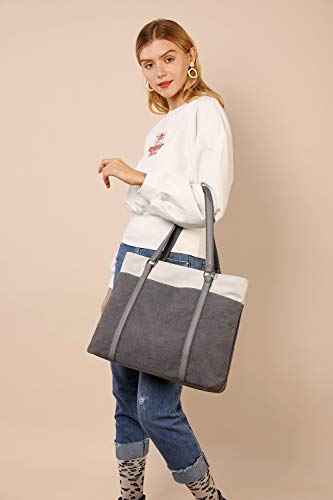 Bolso Tote para mujer grande de lona con múltiples bolsillos miniatura 3