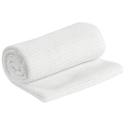 Adore Home 100% Cotton Cellular Soft Baby Blanket for Cot Pram Moses Basket, White, 60x90cm