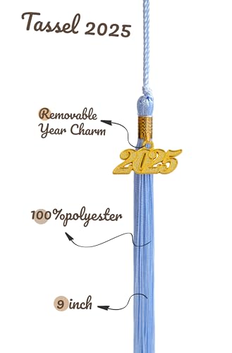 Image of Graduation Single Color Tassel with Date Drop 2025(Sky Blue Tassel,Gold Charm)