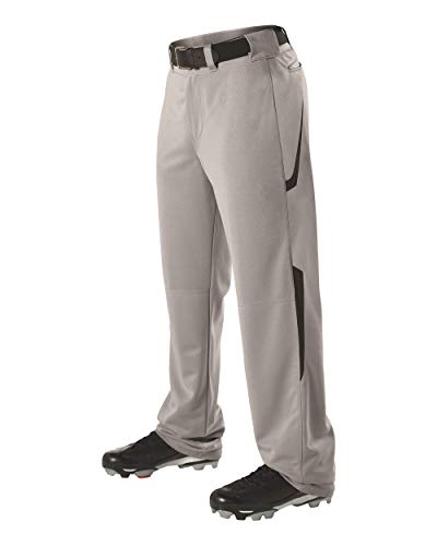 Alleson Youth Relaxed Fit - 2 Color Open Bottom Baseball Pants - Grey/Black - 2X-Small