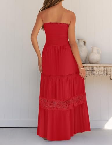 Image of ZESICA Women's 2026 Summer Boho Maxi Dresses Strapless Off Shoulder Lace Flowy A Line Beach Vacation Long Sundress