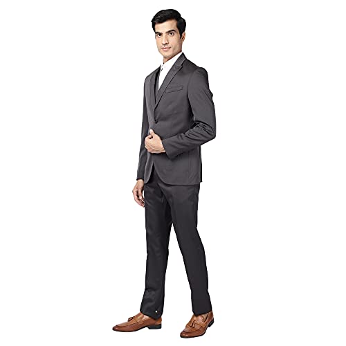Image of Blackberrys Men Polyester Solid Slim Burgundy Peak Suit