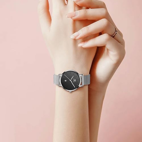 OLEVS Women's Silver Fashion Analog Dress Stainless Steel Watches — view 3