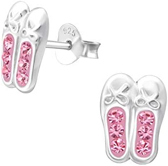 Pink Ballet Shoe Earrings Gift - Sterling Silver with Sparkly Crystals