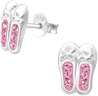 Pink Ballet Shoe Earrings Gift - Sterling Silver with Sparkly Crystals