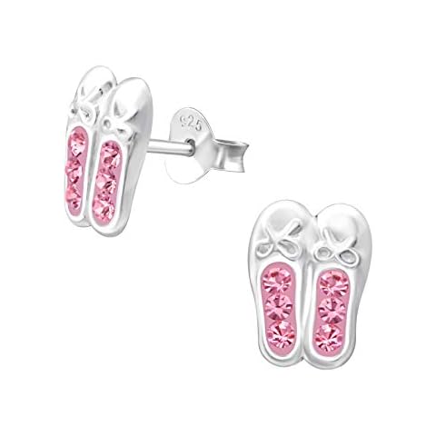 Pink Ballet Shoe Earrings Gift - Sterling Silver with Sparkly Crystals Cover