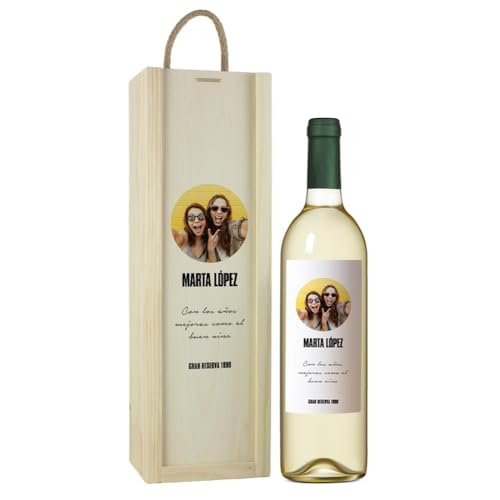 Genérico Botella de Vino Personalizada Caja Regalo Pareja Amigo Amiga Novio Novia San Valentín Cumpleaños (Blanco Verdejo, 1 Botella + Caja Regalo)