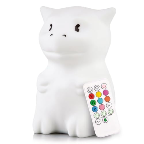 Image of Lumipets Dragon Squishy Night Light for Kids, Silicone Lamp with Remote | Tap Control | Rechargeable 9-Color Changing | Nursery Nightlight for Boys & Girls | Portable Animal Lamp | USB Cord Included