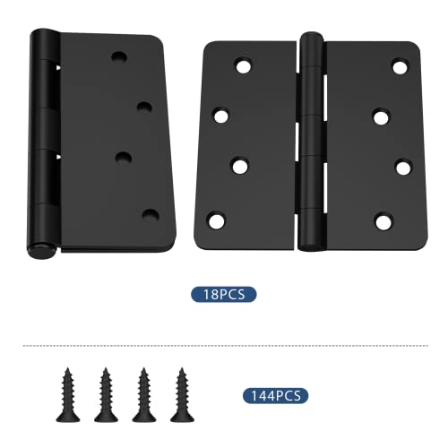Goldenwarm 18Pack Black Door Hinges 4 Inch Rounded Matte Black Door Hinges Interior Door Hinges Black Matte Exterior Door Hinges 4" X 4" With 1/4'' Radius Corners #TOP2