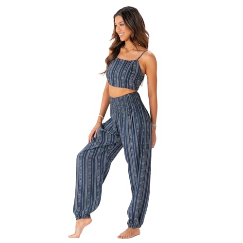 Image of Lotus and Luna Women's Harem Pants Thai Pants for Beach & Lounge High Waisted Flowy Boho Pants Genie Pants Yoga Pants