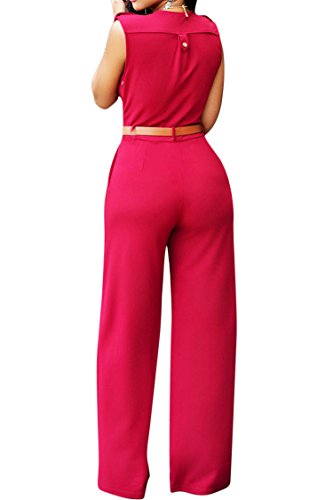 Pink Queen Women's Casual V Neck Long Pants Club Jumpsuits Rompers L Red #TOP1
