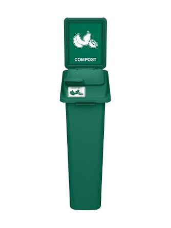Waste Wise 23 Gallon Recycled HDPE Waste and Recycling Bin for Commercial Spaces - (Green w/Sign & Lid, Compost)