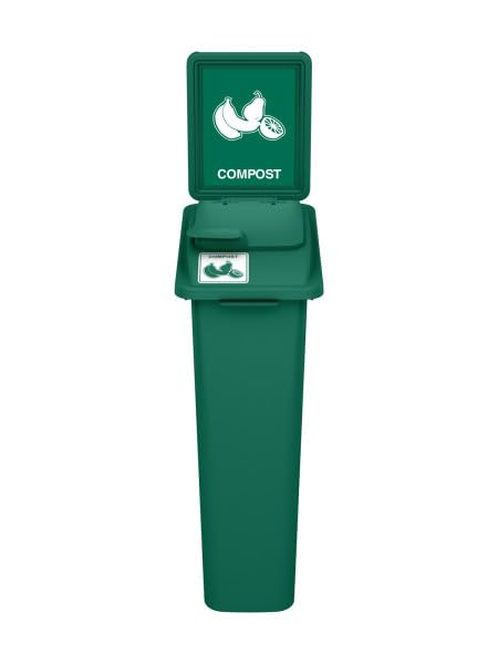 Sturdy Essentials Waste Wise 23 Gallon Recycled HDPE Waste and Recycling Bin for Commercial Spaces - (Green w/Sign & Lid, Compost)
